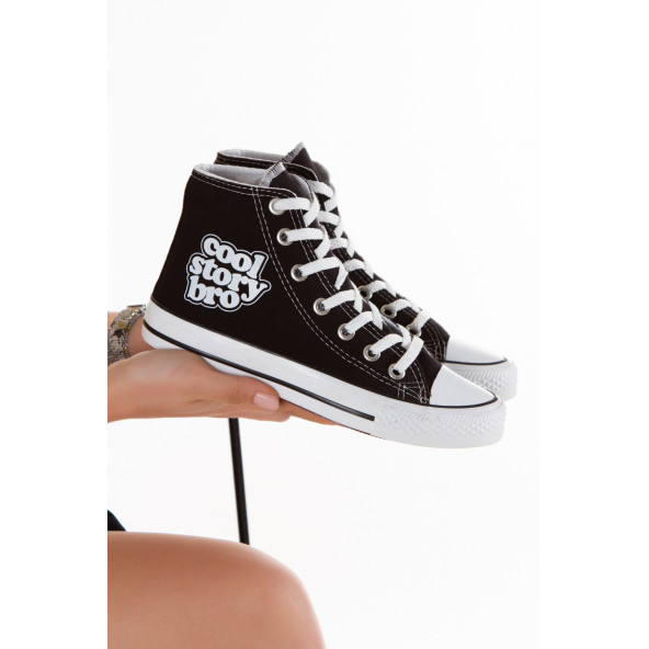 Unisex Siyah Beyaz Spor Ayakkabı Convers Uzun Bilekli Sneaker - 5