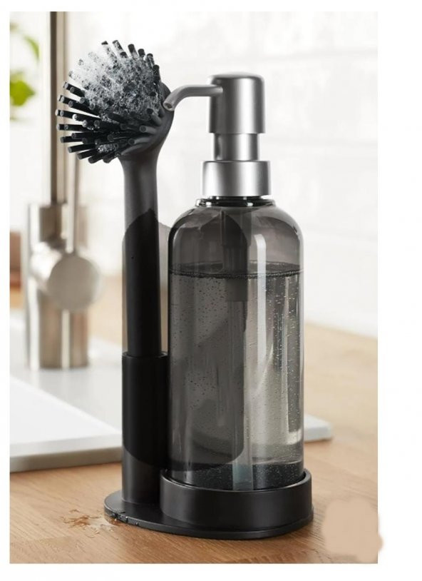Silikon Fırçalı Sıvı Sabunluk Deterjanlık - Stantlı Mutfak -Banyo Temizlik Seti - 2