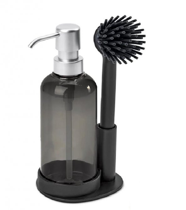 Silikon Fırçalı Sıvı Sabunluk Deterjanlık - Stantlı Mutfak -Banyo Temizlik Seti - 3