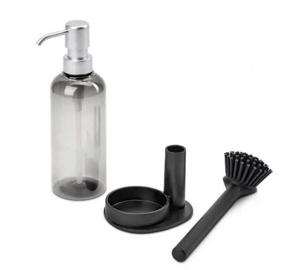 Silikon Fırçalı Sıvı Sabunluk Deterjanlık - Stantlı Mutfak -Banyo Temizlik Seti - 4