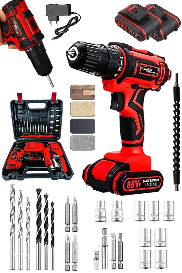 Tesla Seri 14.4 V 2 Ah Darbeli Titanyum Sargı 27 Pcs Set Panasonic Çift Batarya Akülü Vidalama Matkap