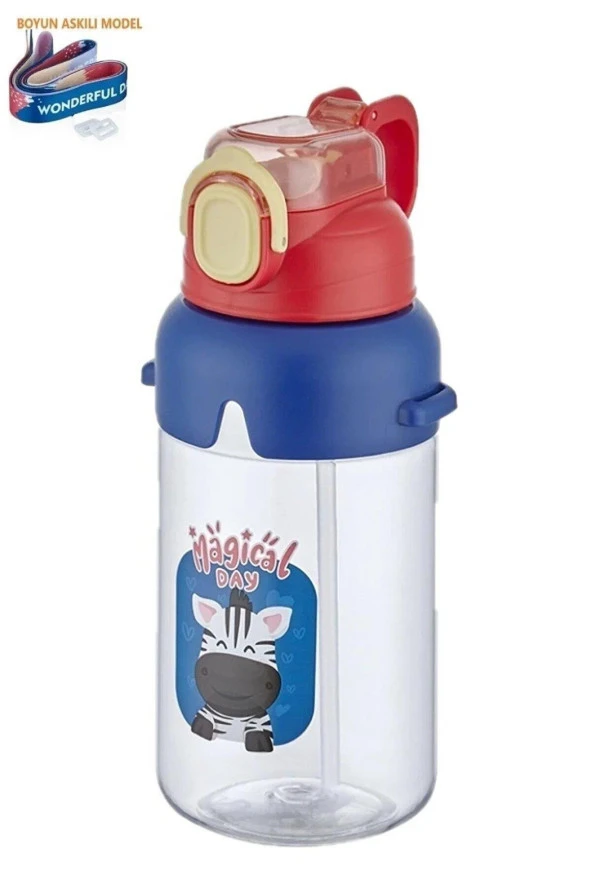 Vagonlife Boyun Askılı Kalın Pipetli Kilitli Kapak 650 ML Suluk (Karışık Renk 1 Adet) - Resim 2