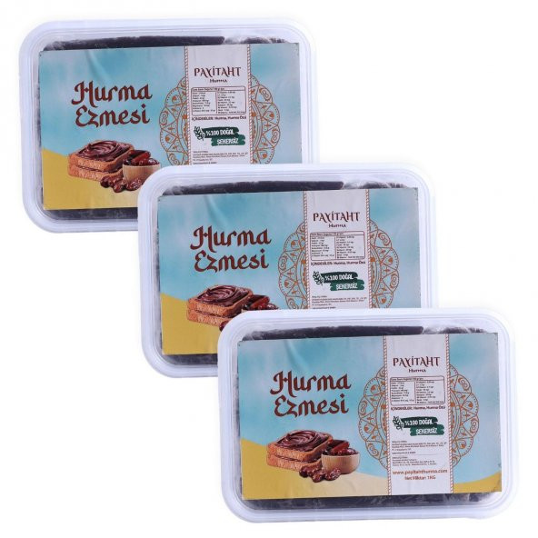 Hurma Dolgu Ezme Yumuşak Kıyım (Şekersiz) Payitaht Hurma 1000 Gr 3lü Kampanyalı Paket