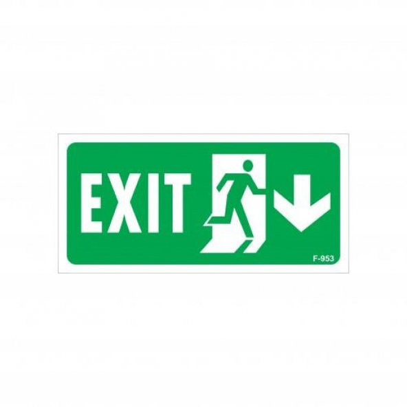 Exit Aşağı Sağ Ok İşaretli Uyarı Levhası 17,5x25 KOD953
