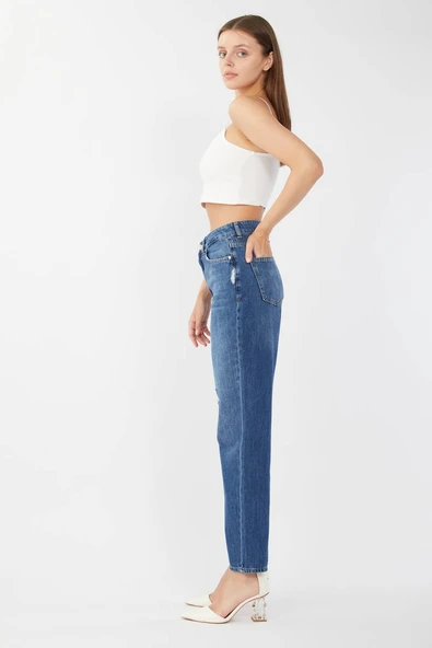 Kadın Koyu Mavi Jean Pantolon - Resim 3
