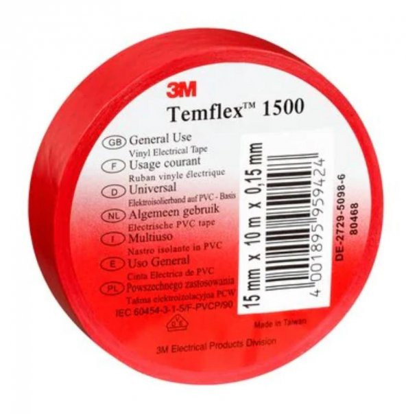 3m Temflex Kırmızı İzole Elektrik Bant 18 mm