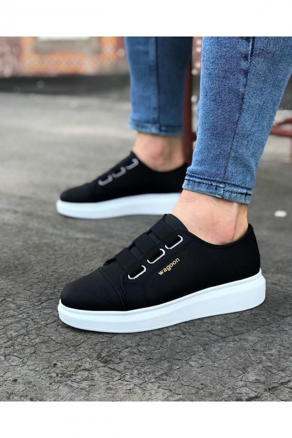 WG026 Siyah Kalın Taban Casual Erkek Ayakkabı - 1