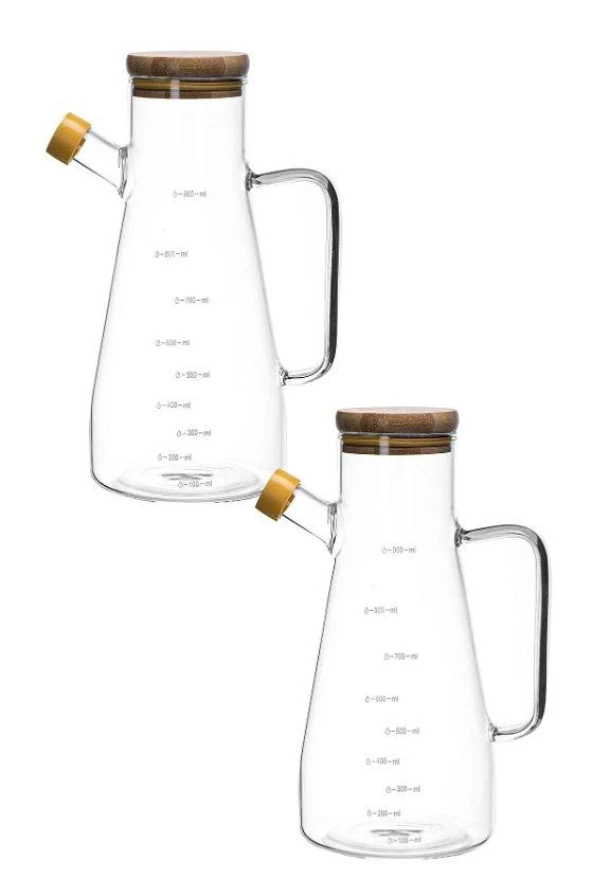 Paçi Borosilikat Bambu Kapaklı Cam Yağlık Sirkelik 900ml+900ml