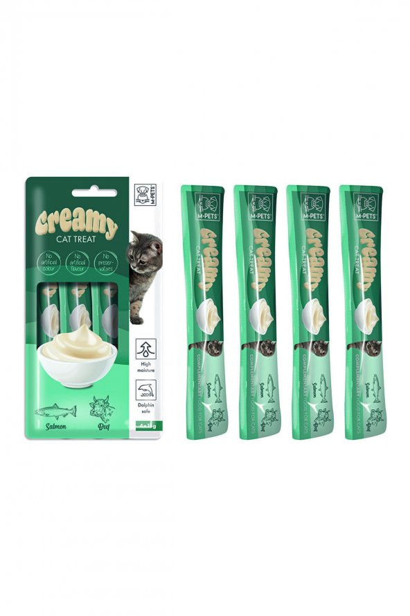 M Pets Creamy Somon Balıklı Biftekli Kedi Ödülü 4x15gr 19038299