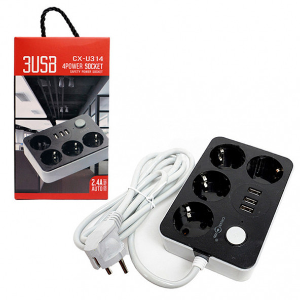 Akım Koruyuculu 3USB Port Hızlı Şarjlı  4Lü Priz - 2