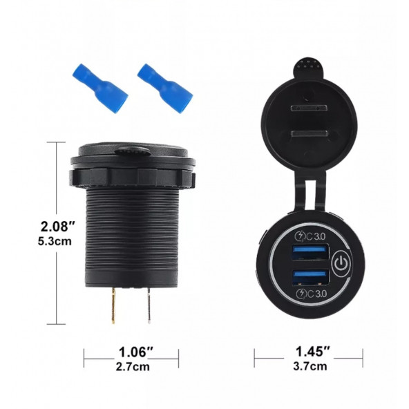 12-24Volt Araç/tekne/motosiklet (Quick) Hızlı Şarj Anahtarlı Kırmızı Işık - 2