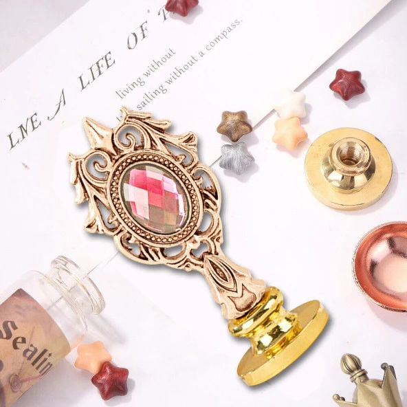 Kraliyet Pembe Taşlı Döküm Metal Mum Mühürü Sapı Rose Gold - Resim 3