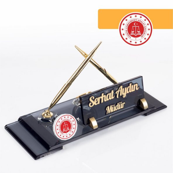 Adalet Bakanlığı Logolu Masa İsimliği Kurumlara Özel Elit Kristal Ofis Masaüstü İsimlik