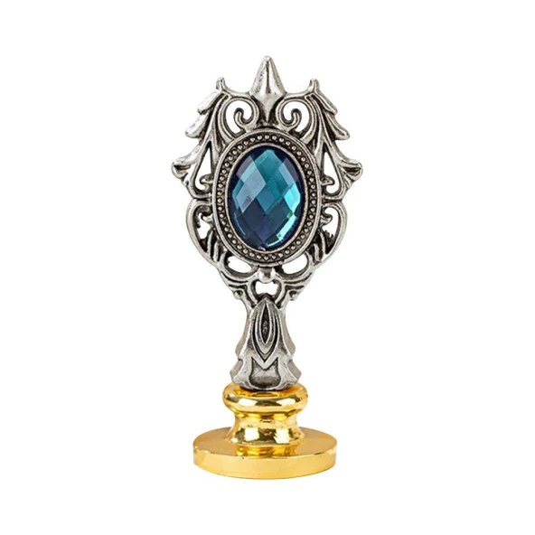 Kraliyet Mavi Taşlı Döküm Metal Mum Mühürü Sapı Antik Gümüş ürün görseli