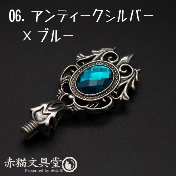 Kraliyet Mavi Taşlı Döküm Metal Mum Mühürü Sapı Antik Gümüş - Resim 6