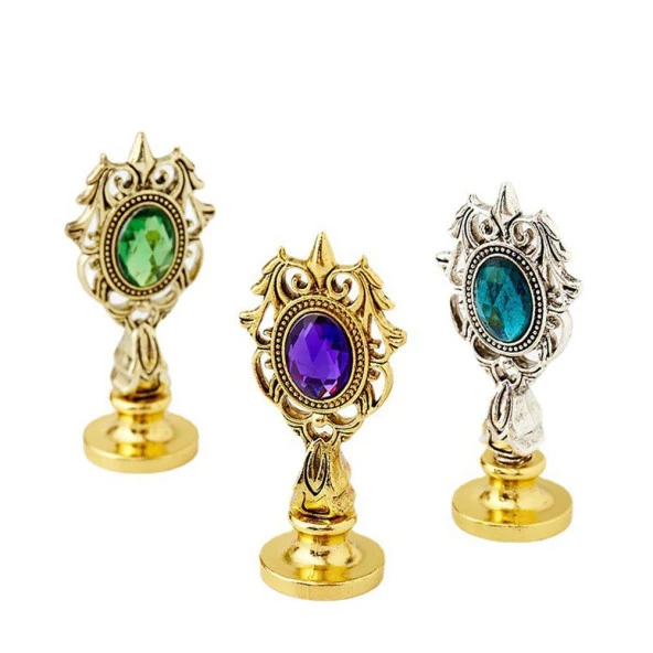 Kraliyet Mavi Taşlı Döküm Metal Mum Mühürü Sapı Antik Gümüş - Resim 7