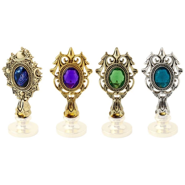 Kraliyet Mor Taşlı Döküm Metal Mum Mühürü Sapı Antik Gold - Resim 3