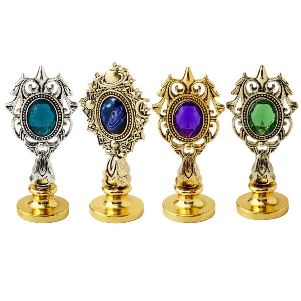 Kraliyet Mor Taşlı Döküm Metal Mum Mühürü Sapı Antik Gold - Resim 5