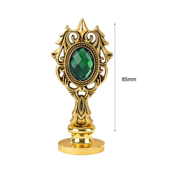 Kraliyet Yeşil Taşlı Döküm Metal Mum Mühürü Sapı Gold 1 - Resim 2