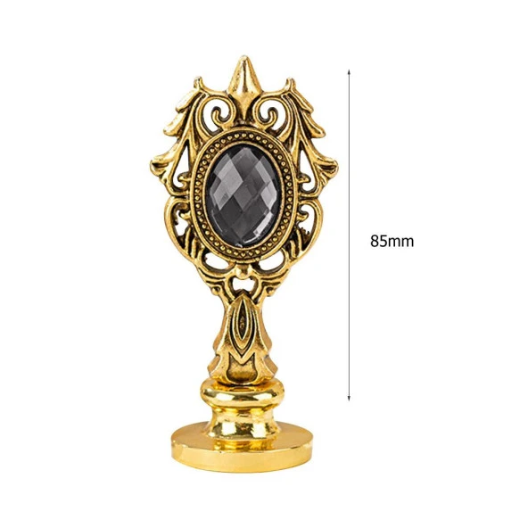 Kraliyet Füme Taşlı Döküm Metal Mum Mühürü Sapı Antik Gold - 2