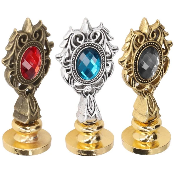 Kraliyet Füme Taşlı Döküm Metal Mum Mühürü Sapı Antik Gold - 6