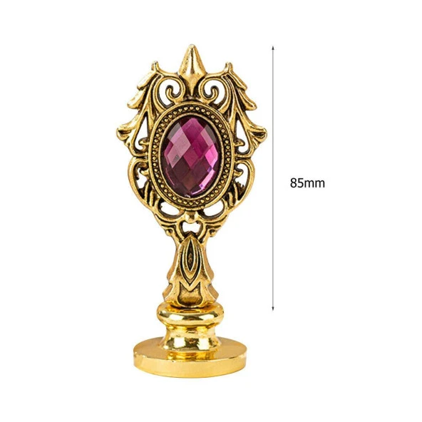 Kraliyet Bordo Taşlı Döküm Metal Mum Mühürü Sapı Antik Gold - Resim 2