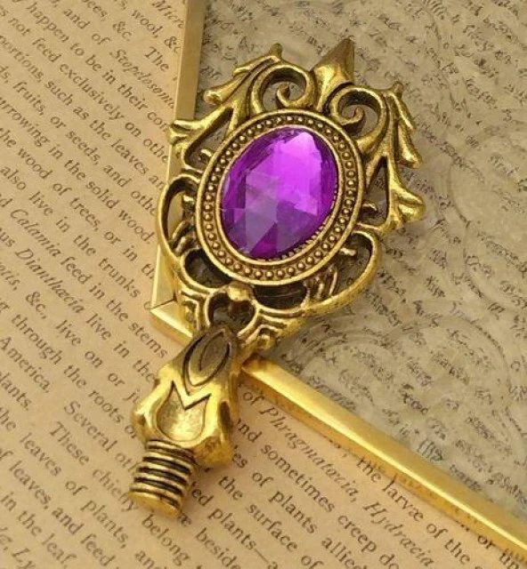 Kraliyet Bordo Taşlı Döküm Metal Mum Mühürü Sapı Antik Gold - Resim 6