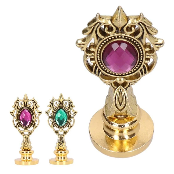 Kraliyet Bordo Taşlı Döküm Metal Mum Mühürü Sapı Antik Gold - Resim 10