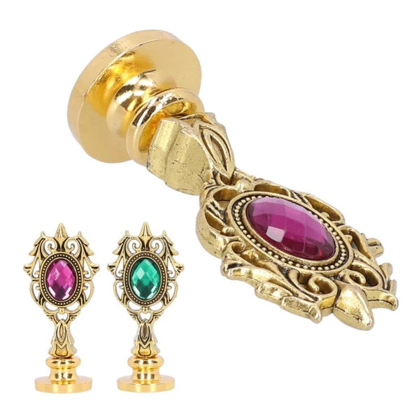 Kraliyet Bordo Taşlı Döküm Metal Mum Mühürü Sapı Antik Gold - Resim 11