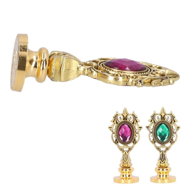 Kraliyet Bordo Taşlı Döküm Metal Mum Mühürü Sapı Antik Gold - Resim 12