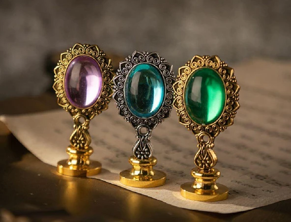 Kraliyet Lavanta Taşlı Döküm Metal Mum Mühürü Sapı Antik Gold - Resim 12