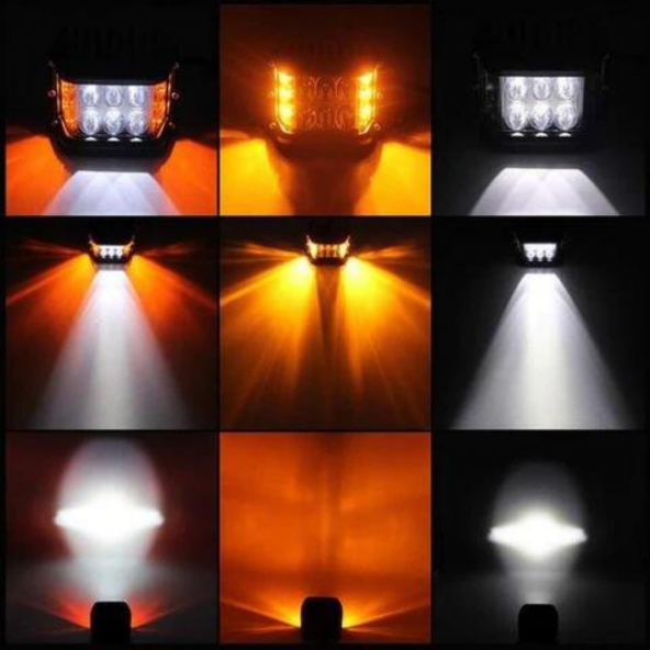 Off Road Motosiklet 45w 12 Led 10cm Beyaz Turuncu Çakarlı Kare Sis Farı Çalışma Lambası 2 Adet Sağ Sol - 5