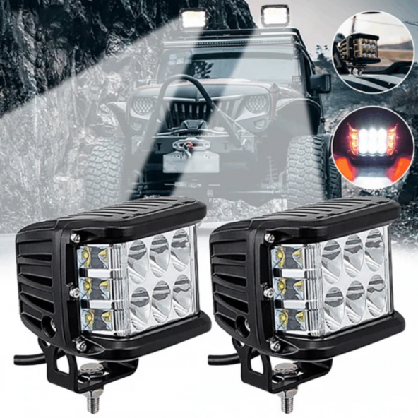 Off Road Motosiklet 45w 12 Led 10cm Beyaz Turuncu Çakarlı Kare Sis Farı Çalışma Lambası 2 Adet Sağ Sol - 8