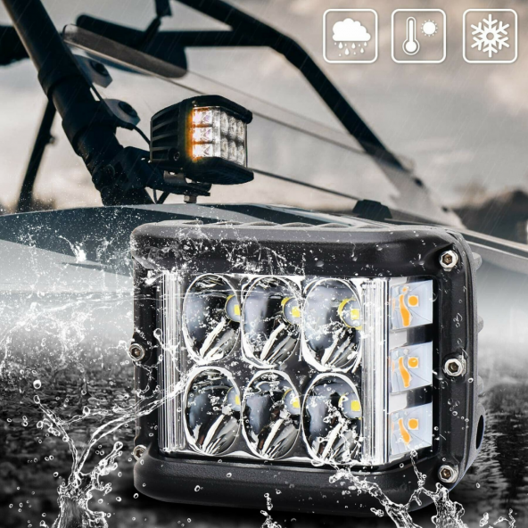 Off Road Motosiklet 45w 12 Led 10cm Beyaz Turuncu Çakarlı Kare Sis Farı Çalışma Lambası 2 Adet Sağ Sol - 9