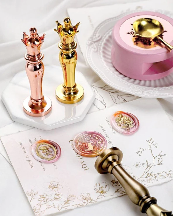 Mum Mühür Damga Kolu Premium Metal Kraliyet Tacı Rose Gold - Resim 4