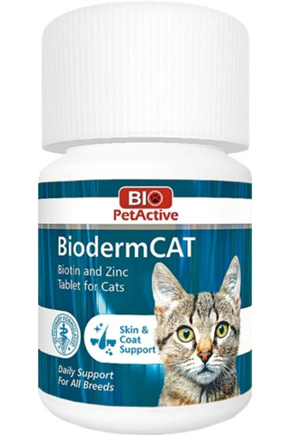 Bio Pet Active  Biodermcat Kediler Için Biotin Ve Çinko Tableti 100 Tablet