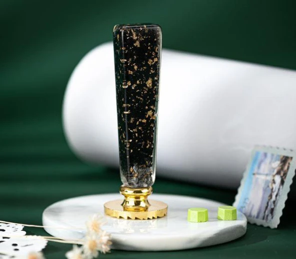 Mum Mühürü Sapı ABS Reçine El Yapımı Simli Siyah M8 Dişli - Resim 5