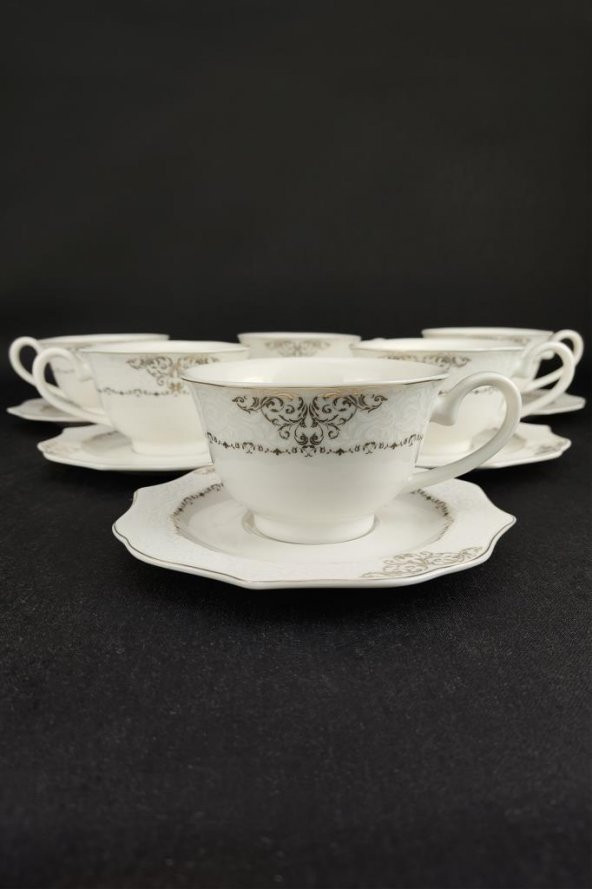 Digithome Porselen 6 Kişilik Çay Nescafe Fincan Takımı Yaldızlı RISE-200 62626 - Resim 3