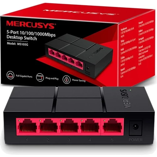 Mercusys MS105G, 5 Port, Gigabit, Yönetilemez, Masaüstü Switch