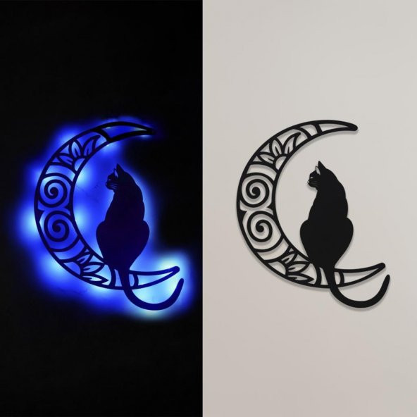 Veraart Aydaki Kedi Figürlü Duvar Dekorlu Gece Lambası 50 cm - 3