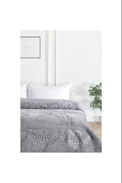 Pırıltı Embos Çift Kişilik Battaniye (Patik Hediyeli) - Duman ürün görseli