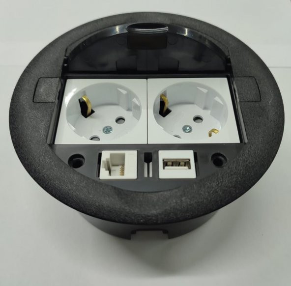 Masa Üstü Priz Siyah+ 2 Ad. Priz+1 Ad. Usb+1 Ad. Ethernet Geçiş - 2
