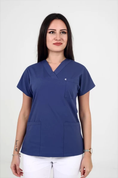 Deniz İş Kadın Likralı Yarasakol Petrol Mavisi Renk Scrubs Teküst - 3