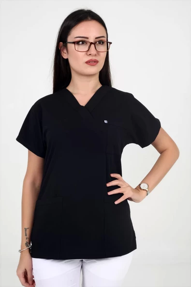 Deniz İş Kadın Likralı Yarasakol Siyah Renk Scrubs Teküst - 3