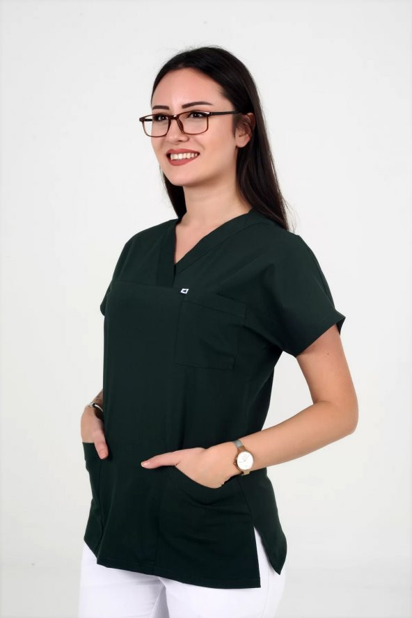 Deniz İş Kadın Linda Yarasakol Acı Yeşil Renk Scrubs Teküst - 2