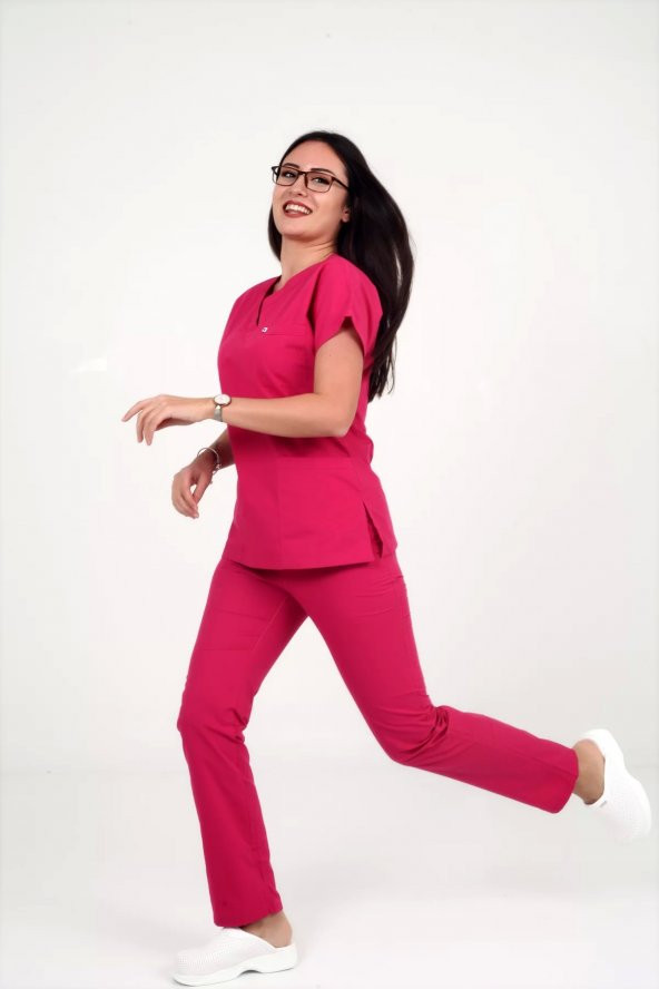 Deniz İş Kadın Terycotton Yarasakol Fuşya Renk Scrubs Takım - 3