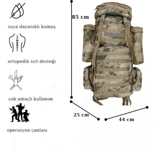 110 Litre Askeri Taktik Operasyon Jandarma Kamuflaj Kamp Çantası - 5