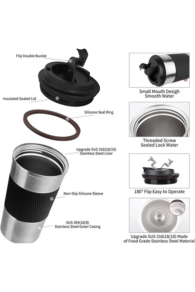 Çift Katmanlı Paslanmaz Çelik Sızdırmaz Termos Bardak 500 Ml Kupa Araç Kahve Çay Termos -549 - 4