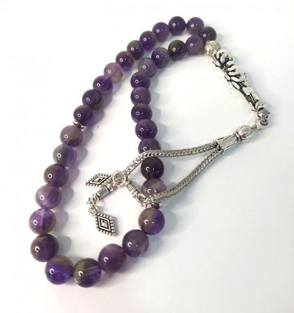 Tesbih Ametist Doğal Taş Tespih Dini İslami Çakra 8 mm - 2