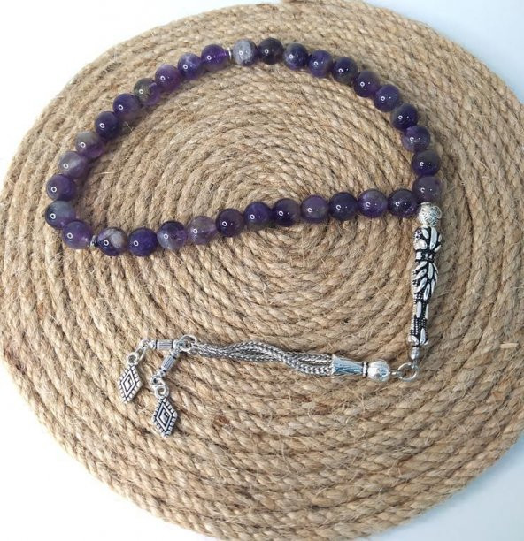 Tesbih Ametist Doğal Taş Tespih Dini İslami Çakra 8 mm - 4